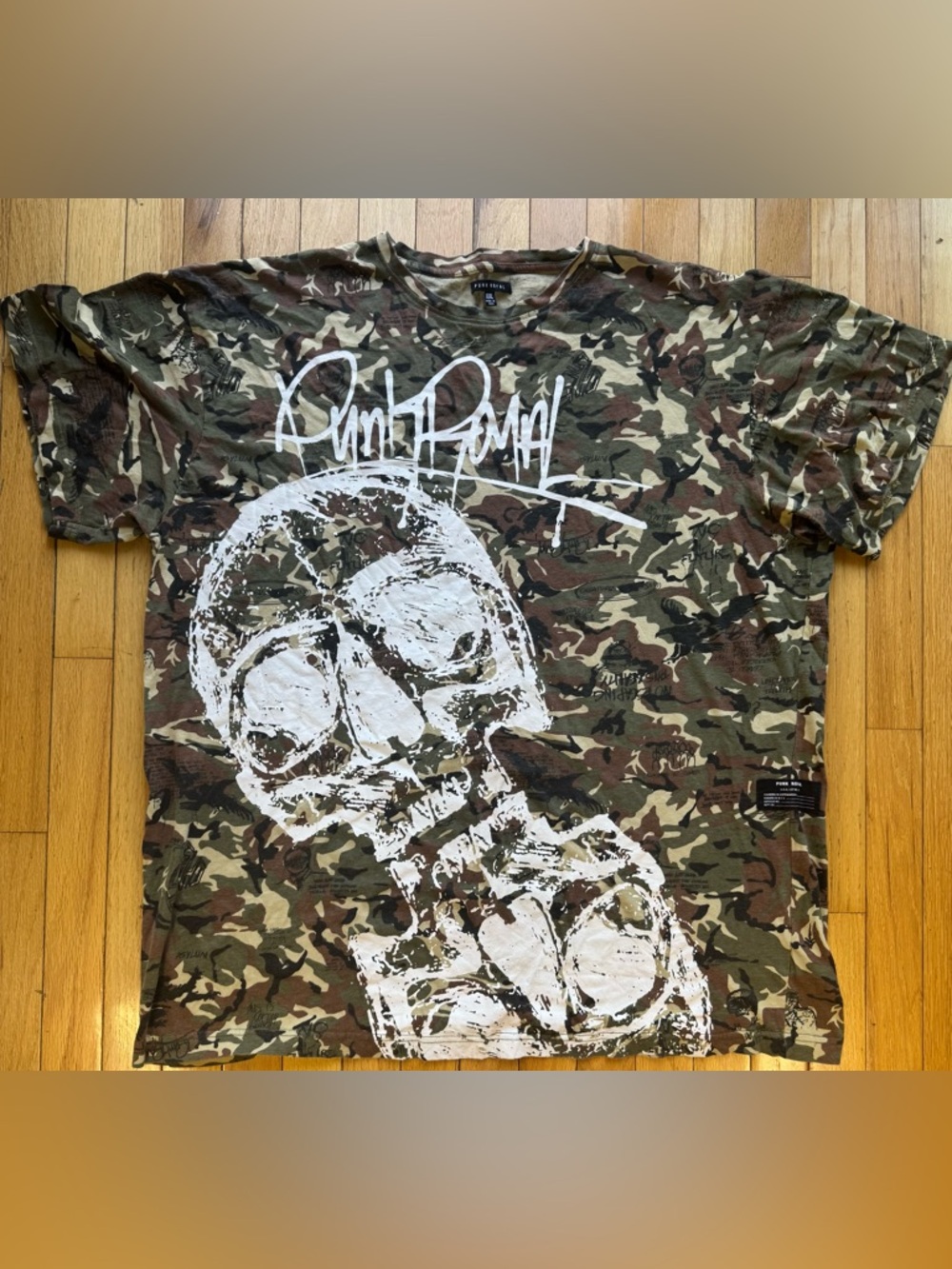 Punk Royal Camo Skull Graphic Tee Mens XXL Oversized Streetwear Shirt HypeBeast!